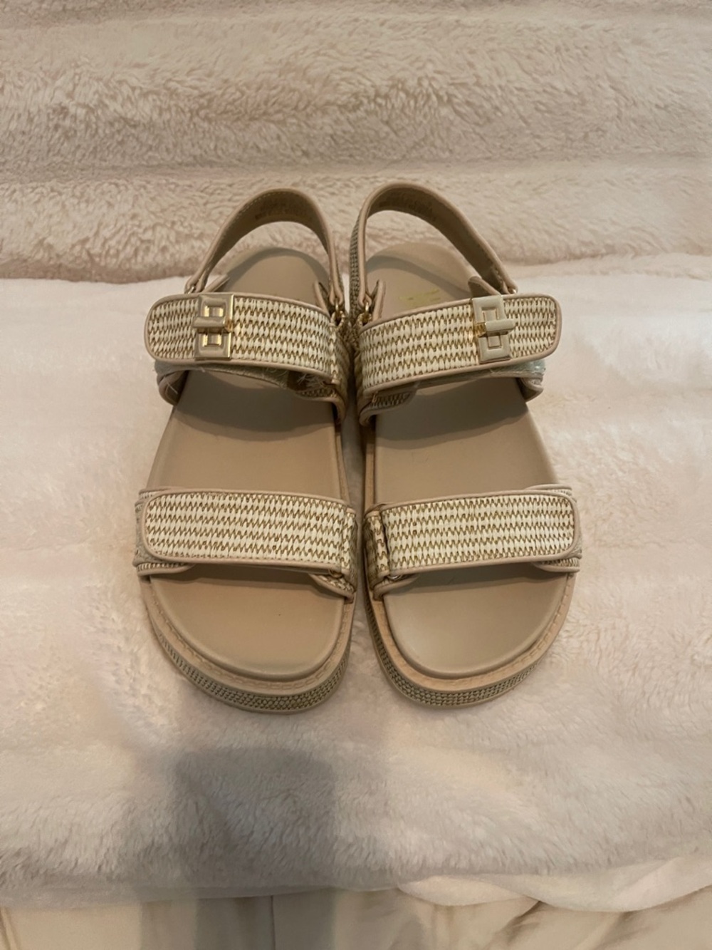 Women's Cream Strap Sandals with Woven Detail